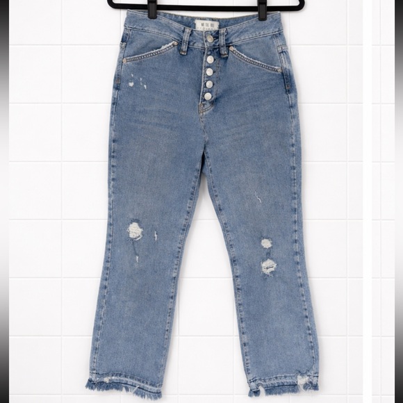 Free People We The Free High Rise Straight Leg Jeans Button Fly Distressed 26 - Picture 2 of 5